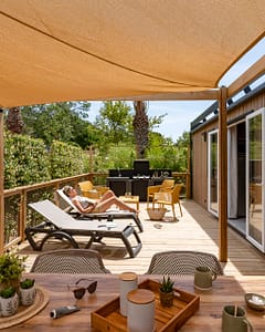 Camping la Sirene - hébergement Lodge 3 Prestige - terrasse