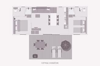 Camping la Sir&egrave;ne - H&eacute;bergements - Cottage 2 - 4/6 personnes - 2 chambres - Plan