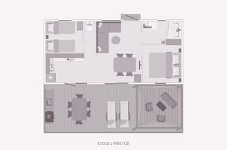 Camping la Sir&egrave;ne - H&eacute;bergements - Lodge Prestige 2 - 4 personnes - 2 chambres - Plans
