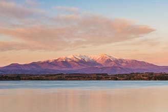 Le Brasilia campsite, view over Mont Canigou mountain