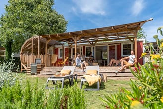 Camping La Plage Fleurie - Accommodaties - Stellen op het terras van een Cottage Sirius Premium