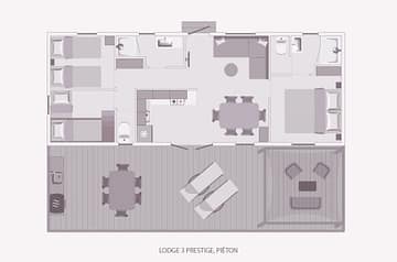Camping la Sir&egrave;ne - H&eacute;bergements - Lodge Prestige 3 - 6 personnes - 3 chambres - Plan