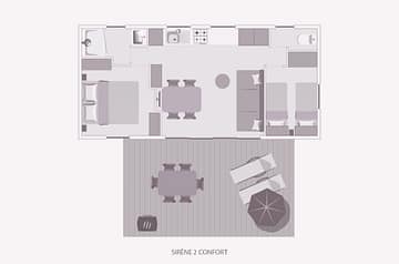 Camping la Sir&egrave;ne - H&eacute;bergements - Sir&egrave;ne 2 Confort - 4 personnes - 2 chambres - Plan