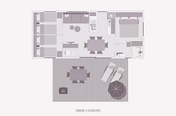 Camping La Sirène - Alojamientos - Sirène 3 Luxe - 6 personas - 3 habitaciones - Plano
