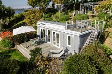 Camping Les Mouettes - Hébergements - Cottage Bahia Lodge Premium, 4 personnes, 2 chambres, 1 salle de bain - terrasse sur le toit