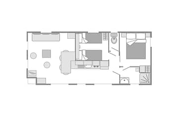 Camping Les Mouettes - Hébergements - Cottage Bahia Lodge Premium, 4 personnes, 2 chambres, 1 salle de bain - plan