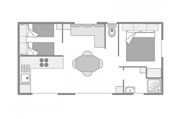 Camping Les Mouettes - Hébergements - Cottage Classic 4 fleurs, 4 personnes, 2 chambres, 1 salle de bain - plan