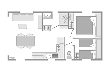 Plan du cottage Les Îles, hébergement premium du quartier Le Bord de Mer au camping 5 étoiles Yelloh! Village Les Mouettes à Carantec