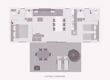 Camping la Sir&egrave;ne - H&eacute;bergements - Cottage 2 - 4/6 personnes - 2 chambres - Plan