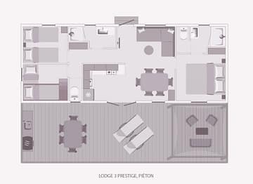 Camping la Sir&egrave;ne - H&eacute;bergements - Lodge Prestige 3 - 6 personnes - 3 chambres - Plan