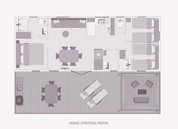 Camping la Sir&egrave;ne - H&eacute;bergements - Lodge Prestige 3 - 6 personnes - 3 chambres - Plan