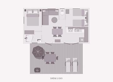 Camping la Sir&egrave;ne - H&eacute;bergements - Sir&egrave;ne 2 - 4 personnes - 2 chambres - Plan