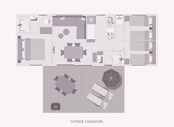 Camping la Sirène - Accommodaties - Cottage 3 - 6 personen - 3 slaapkamers - Plattegrond