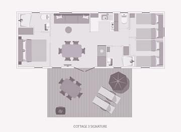 Camping la Sirène - Accommodaties - Cottage 3 - 6 personen - 3 slaapkamers - Plattegrond